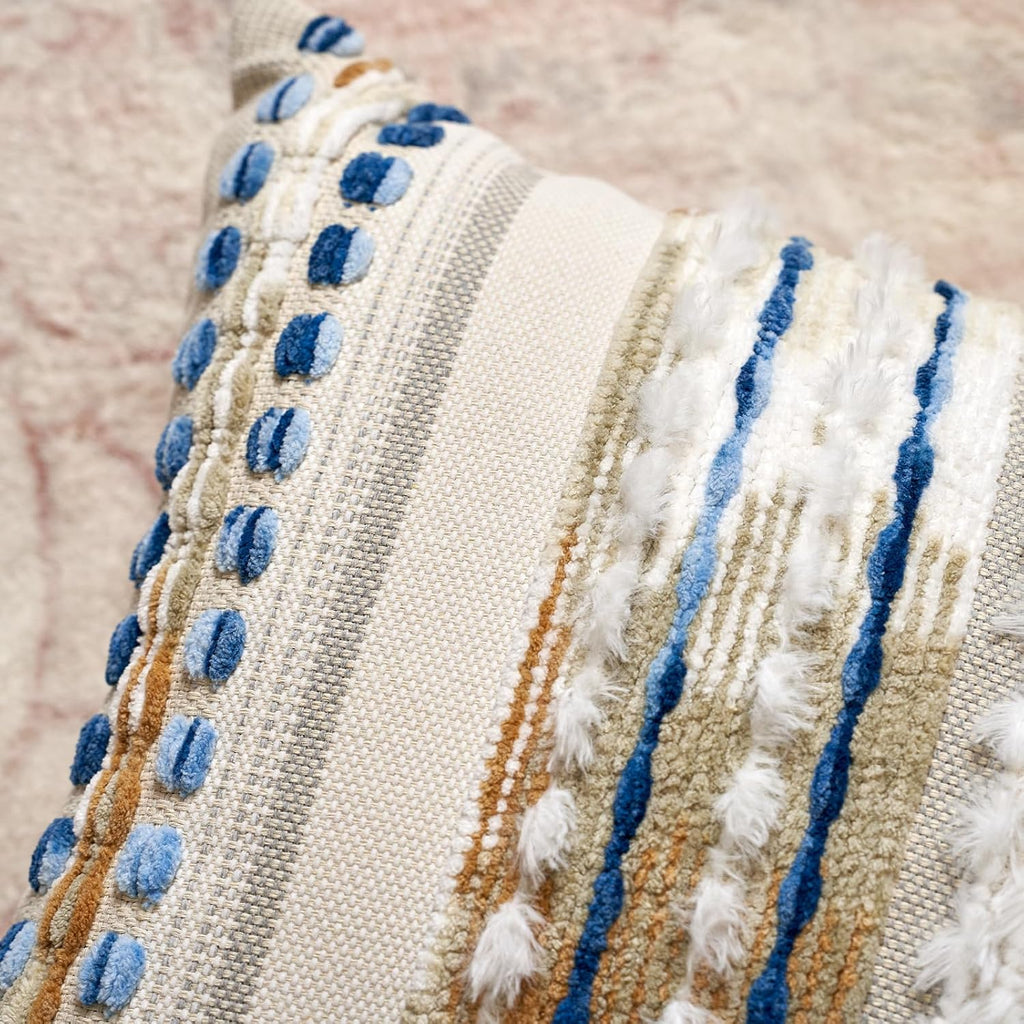 Aeckself Boho Chenille Tufted Throw Pillow Covers 18x18 Inch Set of 2, Farmhouse Decorative Striped Square Pillow Covers Accent Neutral Pillowcase for Living Room Couch Bed, Caramel Brown