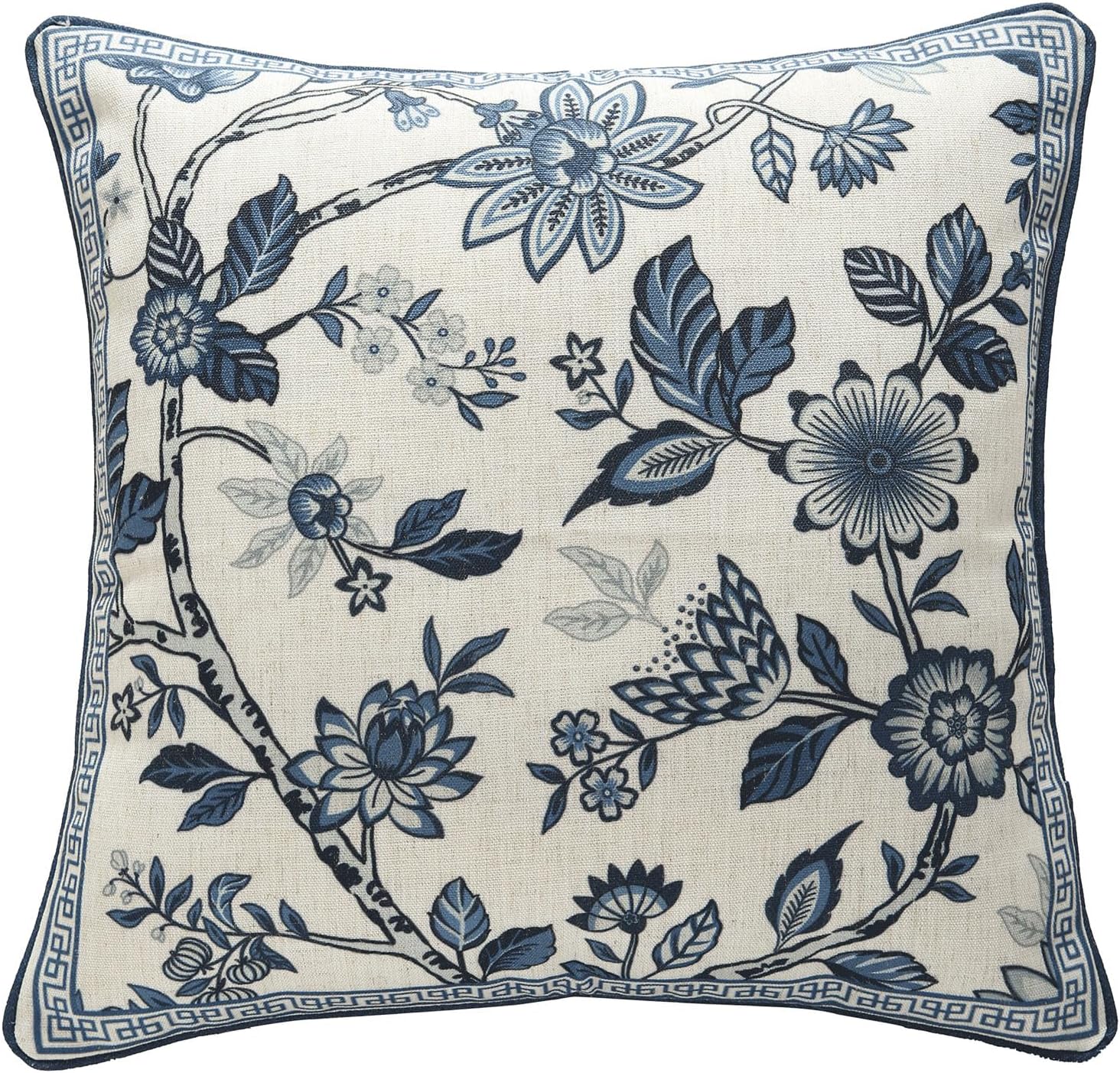 Chinoiserie Throw Pillow Covers,Classic Chinoiserie Blue and White with Floral Pattern Linen Throw Pillowcases,Decorative Square Cushion Covers for Couch Bed Car,18x18 Inches