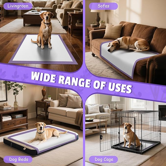 Boscute Lavender Scented Thicken 6 Layers Heavy Absorbent 30"x36" Pet Training Dog Pee Pads, Extra Large Polymer Leak-Proof Quick Dry Puppy Pee Pads, Disposable Pee Pads for Dogs Cats Rabbit 45Counts