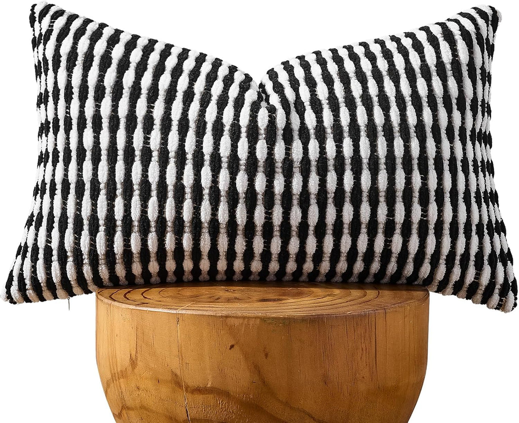 AmHoo Boho Chenille Pillow Cover Decorative Tufted Pillowcase for Couch Bed Sofa Bedroom Living Room Modern 12 x 20-Inch Black