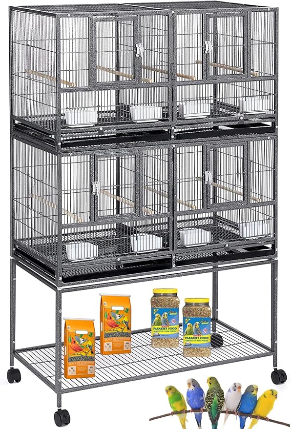 1/2/3-Combo Stacker Center Divided Breeder Breeding Bird Flight Double Rolling Cage Side Nesting Box Doors for Aviaries Canaries Cockatiels Lovebirds Finches Budgies Small Parrots