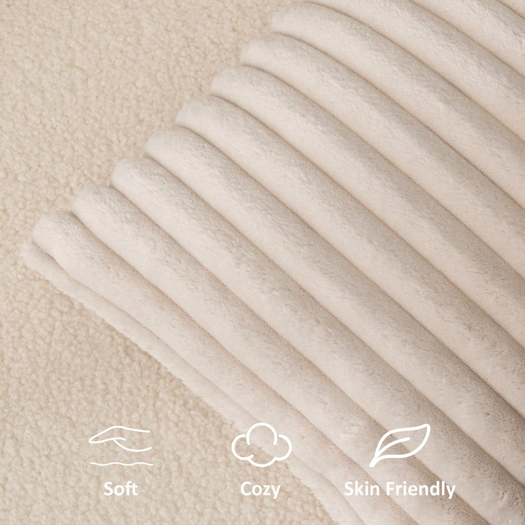 Kevin Textile Soft Plush 14x24 Inch Lumbar Pillow Cover 1 Pack, Luxury Fluffy Faux Fur Striped Flannel Rectangle Cushion Case for Couch Sofa Chair Bed Home Decor, Beige