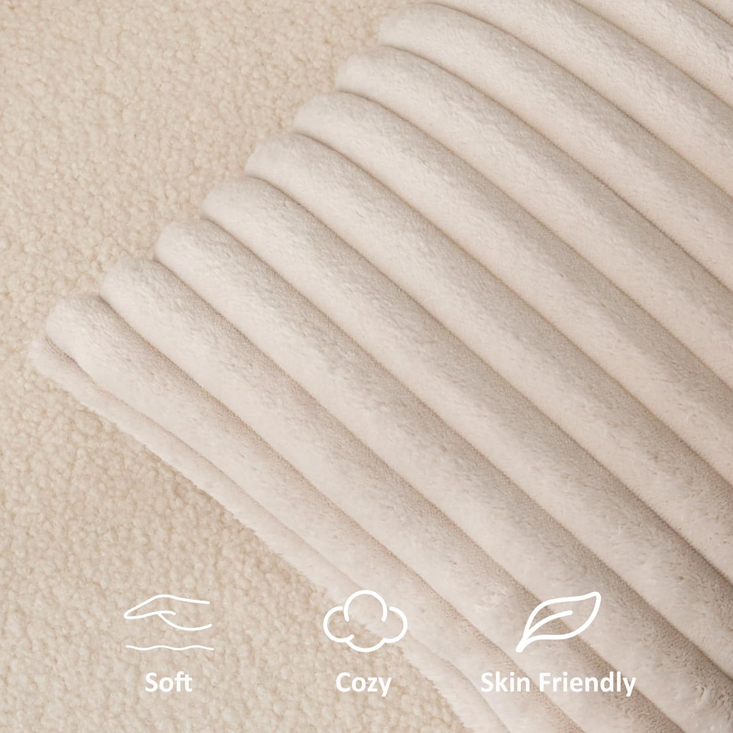 Kevin Textile Soft Plush 14x24 Inch Lumbar Pillow Cover 1 Pack, Luxury Fluffy Faux Fur Striped Flannel Rectangle Cushion Case for Couch Sofa Chair Bed Home Decor, Beige