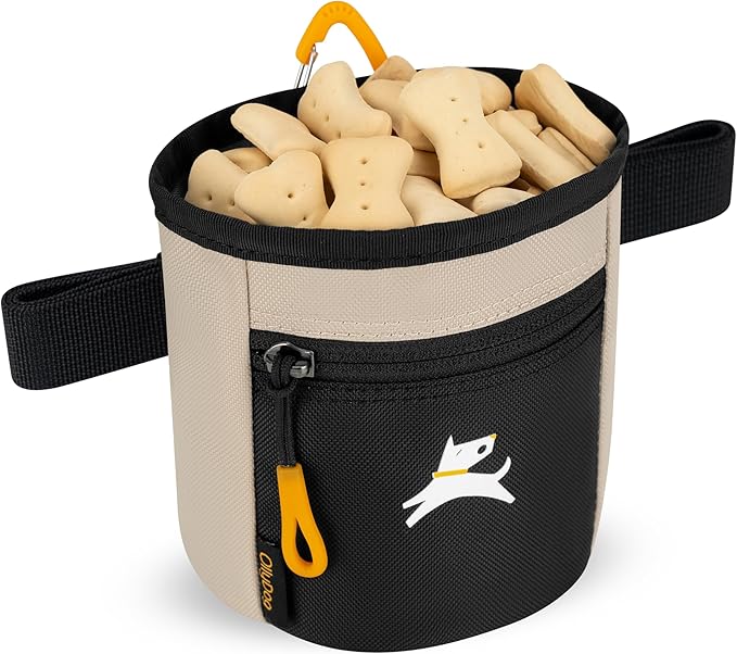 OllyDog Goodie Treat Bag, Dog Treat Pouch, Waist Belt Clip for Hands-Free Training, Magnetic Closure, Dog Training and Behavior Aids, Three Ways to Wear (Con Leche)