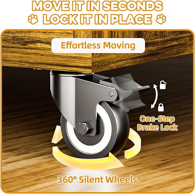 32" Dog Crate Furniture, Double Door Wooden Indoor Dog Kennel Furniture, Decorative Pet Cage End Table with Wheels for Medium and Small Breed Dogs, Size M, Rustic Brown