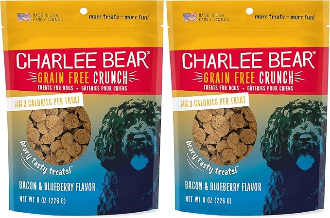 Charlee Bear Grain Free Crunch Dog Treats, Bacon & Blueberry Flavor, 8 oz (Pack of 2)