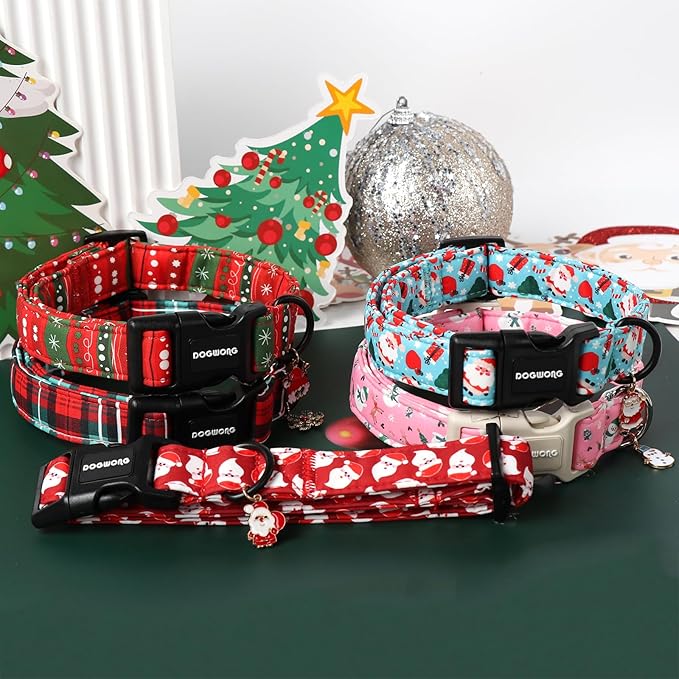 DOGWONG Christmas Dog Collar- Cute Red Christmas Strip Dog Collars Adjustable Designer Dog Collar for Small Medium Large Dogs M