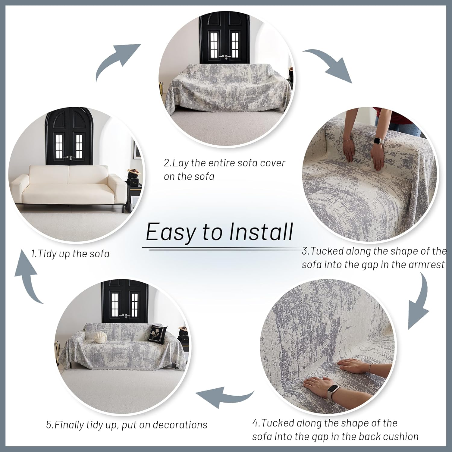 MYSKY HOME Sectional Couch Cover Sofa Covers for Sectional Sofa L Shape Chenille Couch Protector Grey Geometric for Dogs Pets Couch Throw Cover Washable Durable for Home Decor, 71" X118"