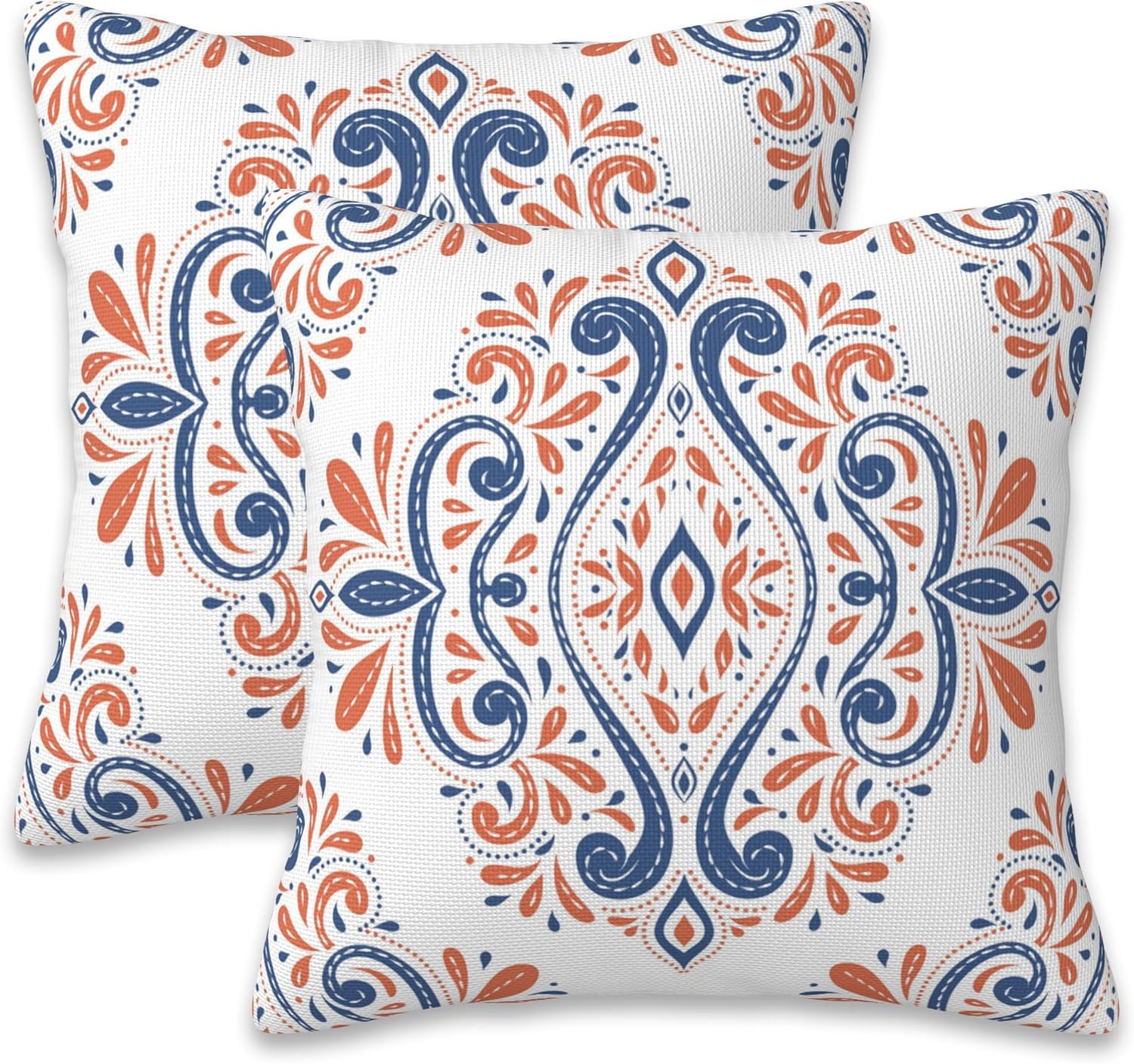 Throw Pillow Covers Blue and Orange Floral Pillow Covers 18x18 Inch Set of 2 Vintage Paisley Throw Pillows Decorative Pillow Cases Cushion Covers for Bedroom Livingroom Sofa Farm House