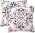 Throw Pillow Covers Blue and Orange Floral Pillow Covers 16x16 Inch Set of 2 Vintage Paisley Throw Pillows Decorative Pillow Cases Cushion Covers for Bedroom Livingroom Sofa Farm House