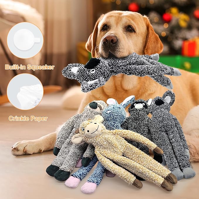 Rabbit No Stuffing Dog Toys for Large Dogs, Squeaky Crinkle Interactive Dog Animals Toys, Plush Teething to Keep Them Busy, Cute Funny Dogs Gifts for Small Medium Large Breed