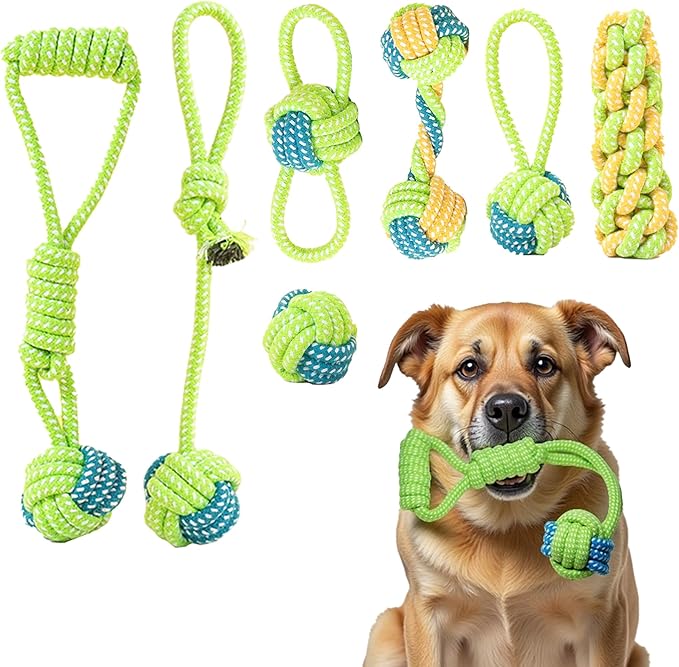 7 Pack Dog Rope Toys, Interactive Tough Chew Toys for Small and Medium Dogs, Clean Teeth and Relieve Boredom, Tug of War, Aggressive Chewers, Cotton Rope Knot Puppy Dental Toy