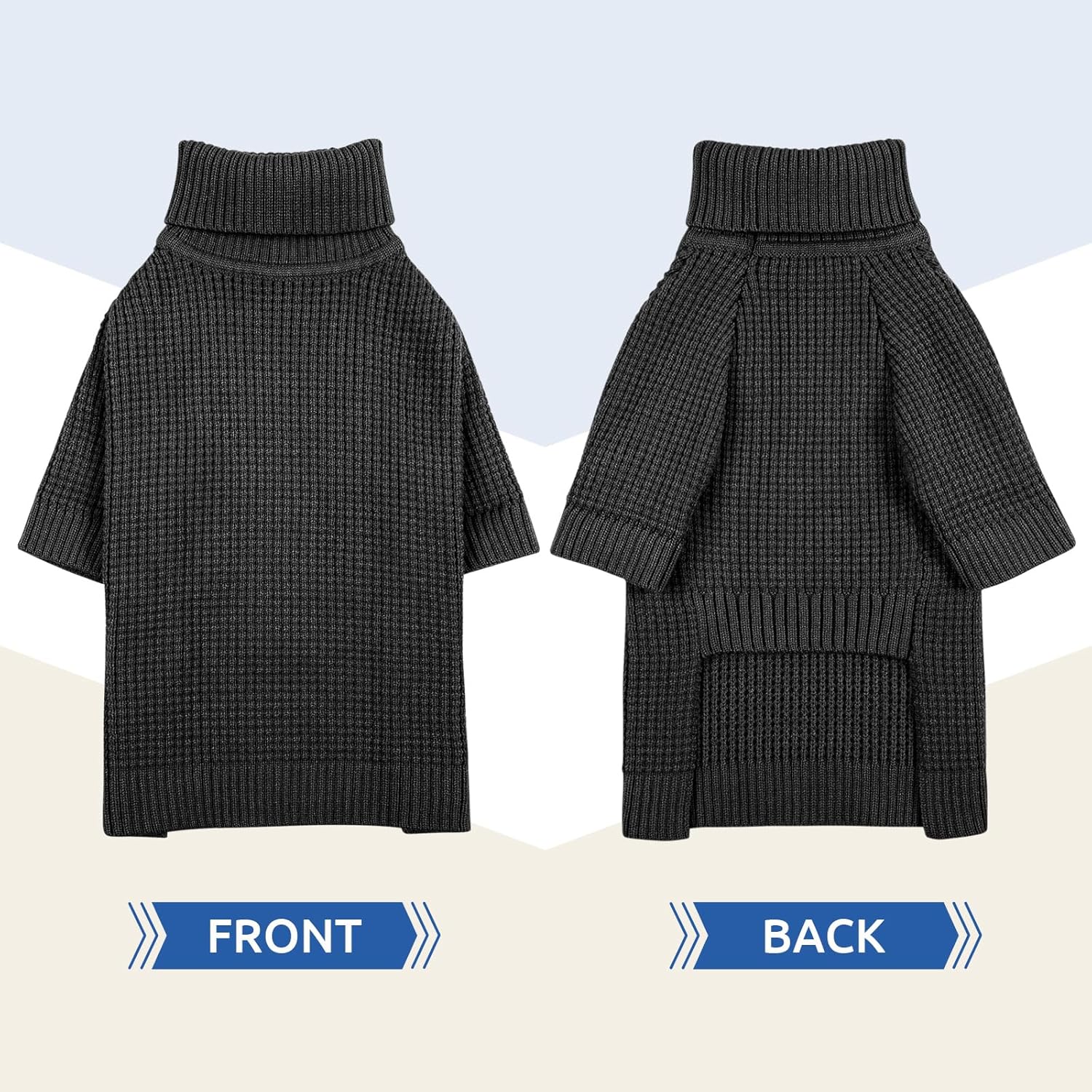 Queenmore Turtleneck Long Sleeve Knitted Sweater with Check Pattern, Warm Dog & Cat Sweater for Small to Large Pets, Charcoal Gray XS