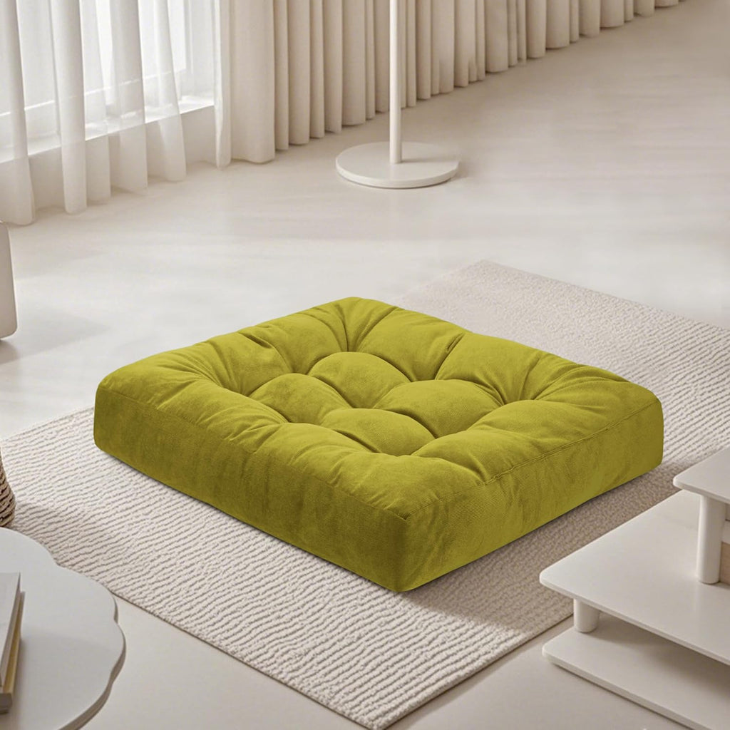 Meditation Floor Pillow 22×22 Inch 1 Pack Large Floor Cushions for Adults Square Tufted Corduroy Floor Pillows for Yoga Living Tatami Room Green