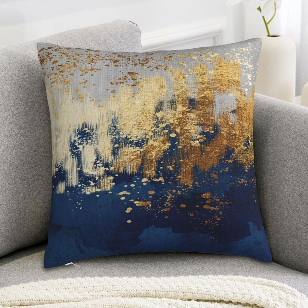 Navy Blue and Gold Pillow Covers 18 x 18 inch Set of 2 Decorative Cushion Covers Blue and Gold Square Pillowcases for Bedroom Sofa Home Decor