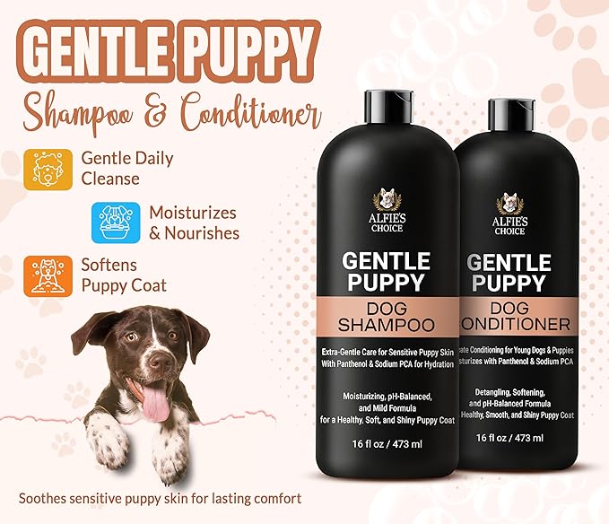 ALFIE'S CHOICE Puppy Shampoo and Conditioner Set | 16 fl oz Each | for Sensitive & Itchy Skin | Puppies, Adults & All Breeds of Dogs