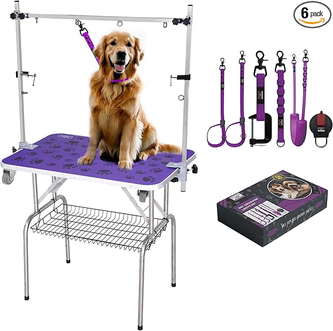 45" Dog Grooming Table with Set of 6 Grooming Loops for Dog Groomers Bundle - Adjustable Height Grooming Table 300lb, Dog Grooming Table Arm with Adjustable Dog Grooming Loops - Dog Grooming Supplies