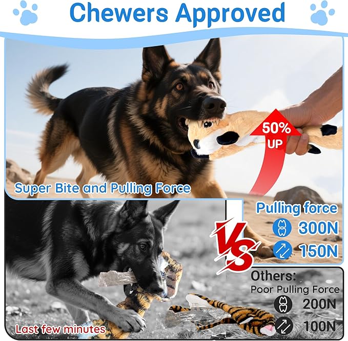 5-Pack Partially Stuffed Dog Toys - Squeaky, Crinkle & Belly Treat Hiding Pocket, Lightly Filled Head & Unstuffed Body, Tough Plush for Large/Medium Aggressive Chewers to Keep Them Busy