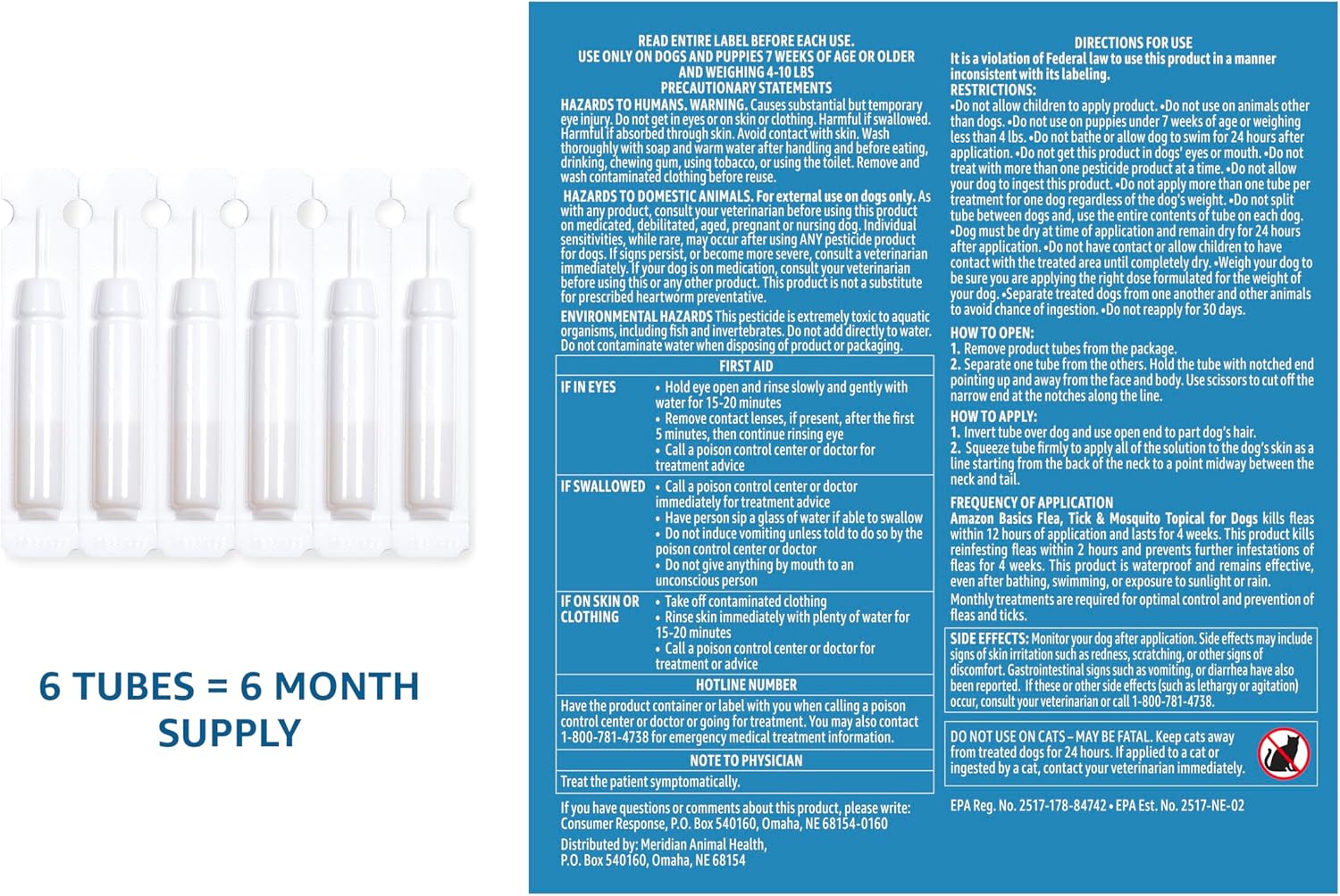 Amazon Basics Flea, Tick & Mosquito Topical Treatment for Medium Dogs (11-20 pounds), 6 Count (Previously Solimo)