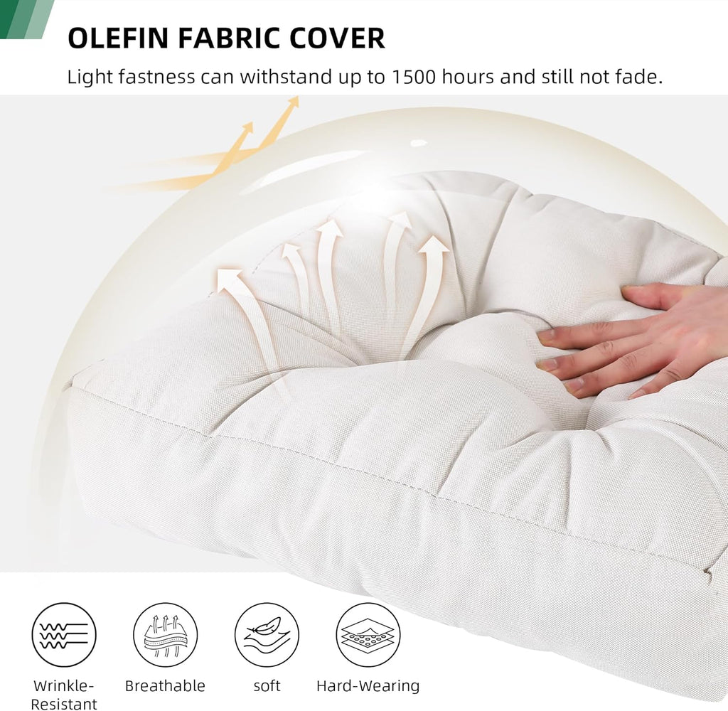 RACE LEAF 17" x 17" Patio Chair Cushions Beige - Outdoor/Indoor Tufted Memory Foam Chair Pads Set of 2, Water-Resistant Olefin Chair Seat Cushion Non-Slip Backing