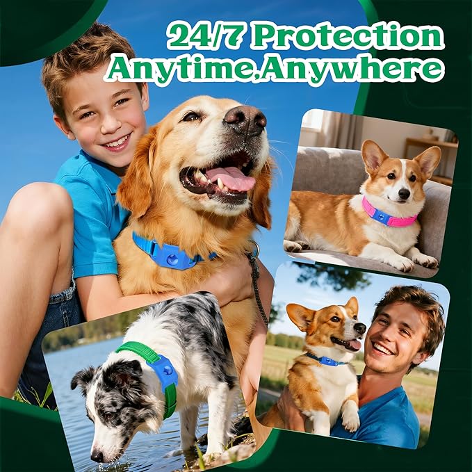 Natural Flea and Tick Prevention Dog Tag – Waterproof Collar Pendant with 2 Extra Refills, Blue, Safe for All Breeds,Collar Not Included