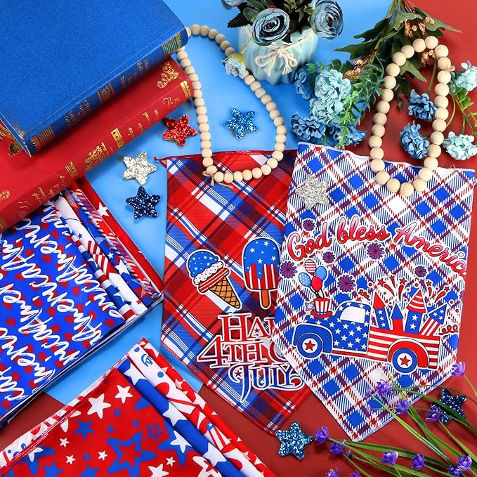 30 Pcs Dog Bandanas Bulk American Flag Pet Scarf Holiday Puppy Bandanas Washable Adjustable Patriotic Dog Bandana for Sport Event Parade Labor Day Patriot Day Small Medium Large Pet Grooming