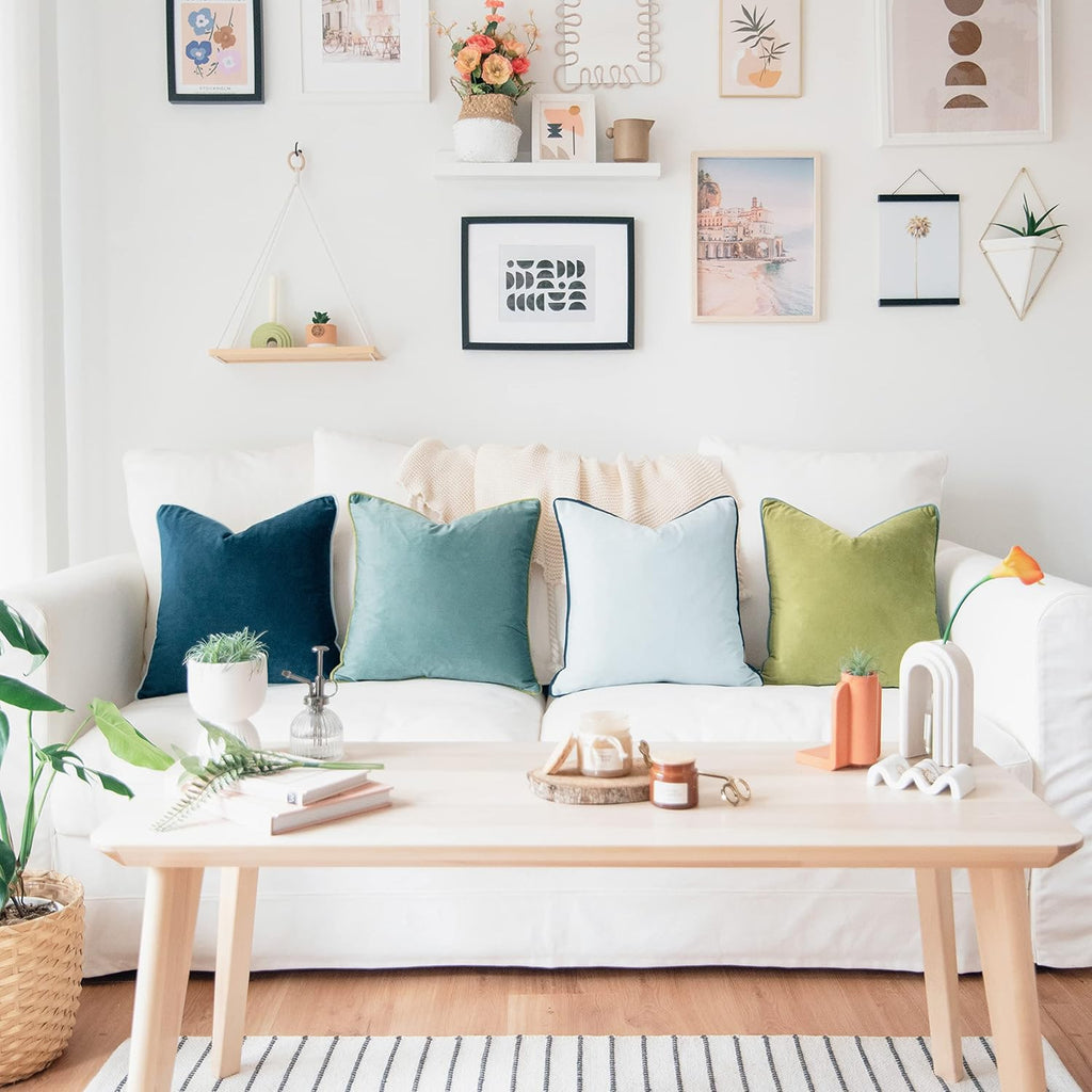 MONDAY MOOSE Decorative Throw Pillow Covers Cushion Cases, Set of 4 Soft Velvet Modern Double-Sided Designs, Mix and Match for Home Decor, Pillow Inserts Not Included (20x20 inch, Green/Blue)