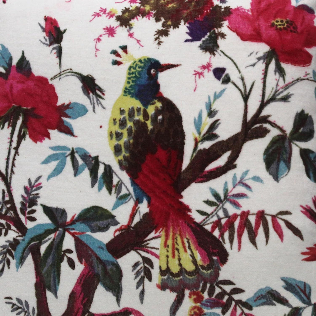 Eyes of India Velvet Floral Flower Bird Throw Pillow Sofa Cushion Cover Case Couch Colorful Boho Chic Bohemian Accent Indian Handmade (White, 16" x 16")