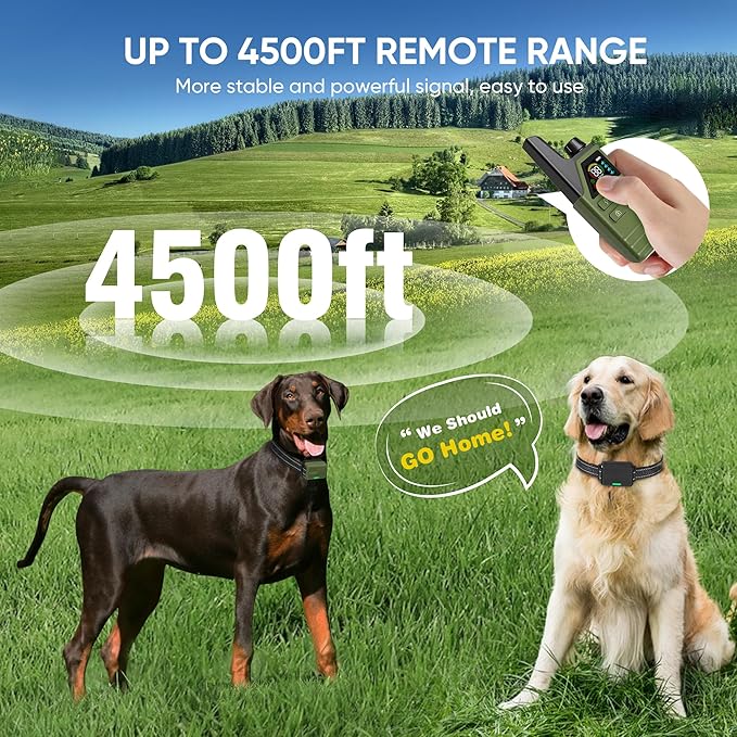 Dog Shock Collar 2 Dogs (5-120Lbs) - 4500FT Dog Training Collar with 3 Training Modes, Security Lock,IP67 Waterproof＆Rechargeable e-Collar with Remote for All Breeds (Light Green)