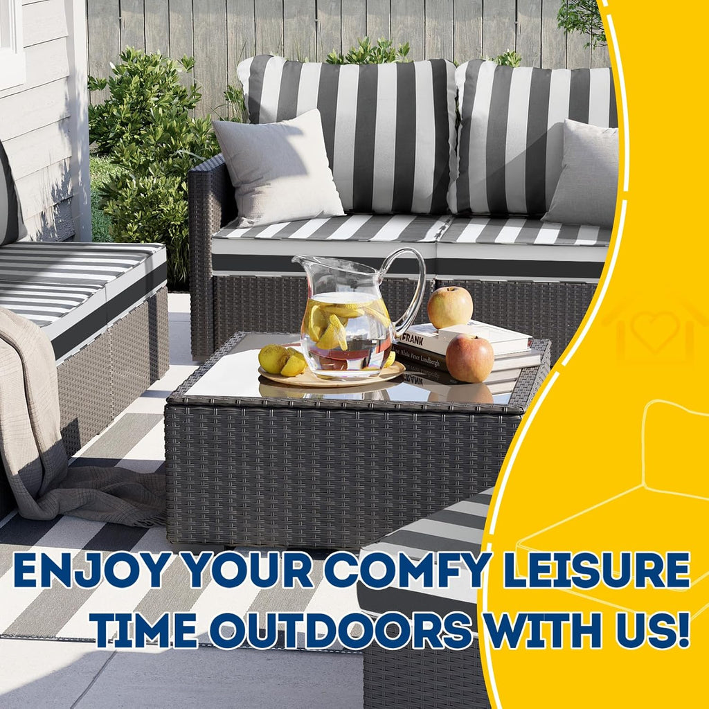 AAAAAcessories Outdoor Deep Seat Cushions, Waterproof, Fade-Resistant Patio Furniture Replacement Cushions, 25.5" x 25.5" x 5" + 25.5" x 19", Gray Cabana Stripe