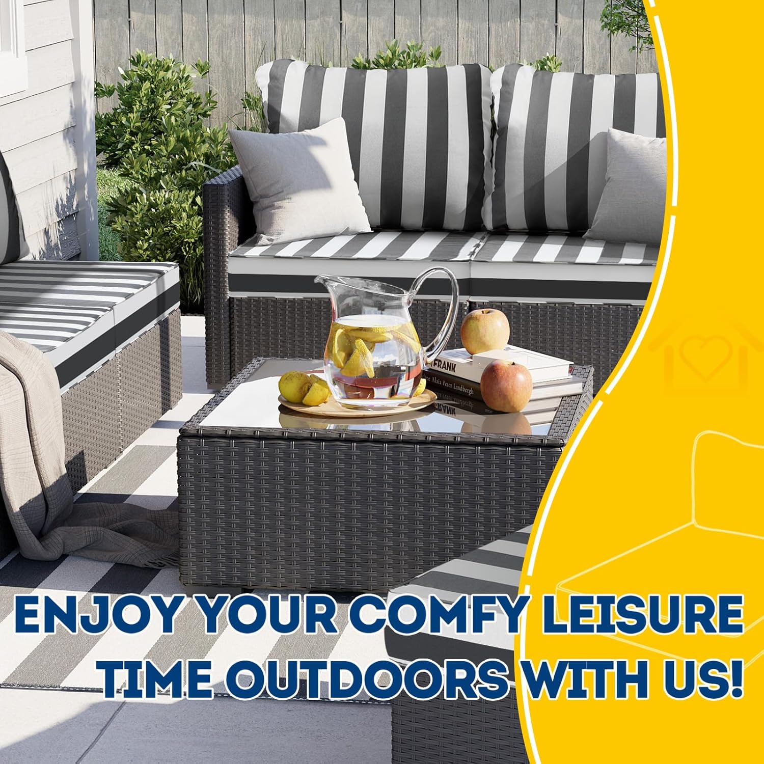 AAAAAcessories Outdoor Deep Seat Cushions, Waterproof, Fade-Resistant Patio Furniture Replacement Cushions, 25.5" x 25.5" x 5" + 25.5" x 19", Gray Cabana Stripe