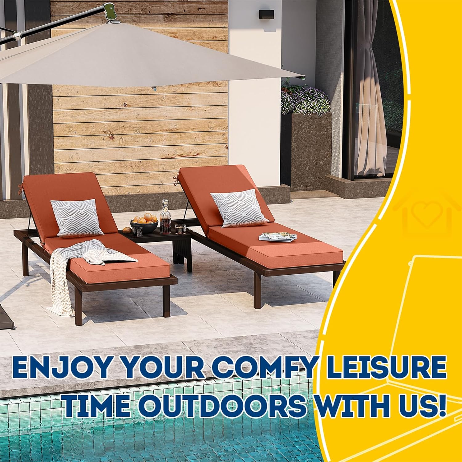 AAAAAcessories Outdoor Chaise Lounge Cushions, Waterproof, Fade-Resistant Patio Furniture Replacement Cushions, 72" x 21" x 3", Rust