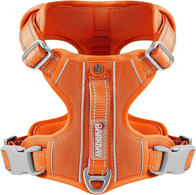 BARKBAY Dog Harness No Pull with ID Tag Pocket - Heavy Duty, Reflective, Easy Control for Large Dogs(Orange,L)