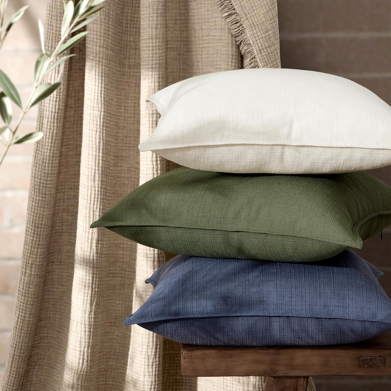 MIULEE Decorative Euro Sham Pillow Covers 24x24, 2 Pack Large Boho Farmhouse Neutral Throw Pillows for Bed, Thick Textured Modern Linen Cushion Cases Couch Sofa Living Room Home Decor, Cream White