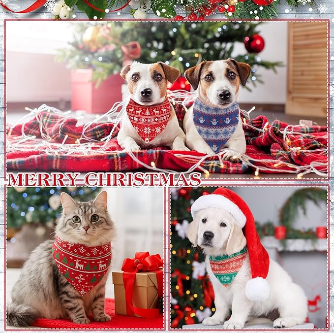100 Pcs Christmas Dog Bandanas Bulk Xmas Sweater Designs Bandanas Soft Triangle Bibs Adjustable Scarf for Small Medium Large Pets