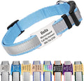 GoTags Reflective Personalized Dog Collar with Nameplate, Adjustable Dog Collar with Custom Engraved Steel Slide On Pet ID Tag, Silent, No Noise Dog Tag for Large Medium or Small (Light Blue, Small)