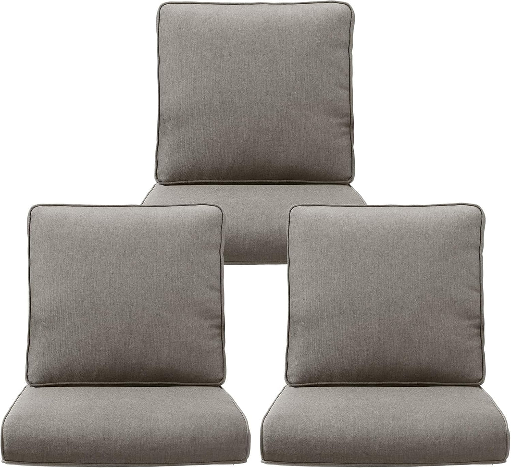 Outdoor Chair Cushions 3 Packs - Outside Durable Thick Replacement Back and Seat Cushion 22x24 with Zipper Cover for Patio Glider Rocking Chairs Loveseat Couch – Grey/Regular