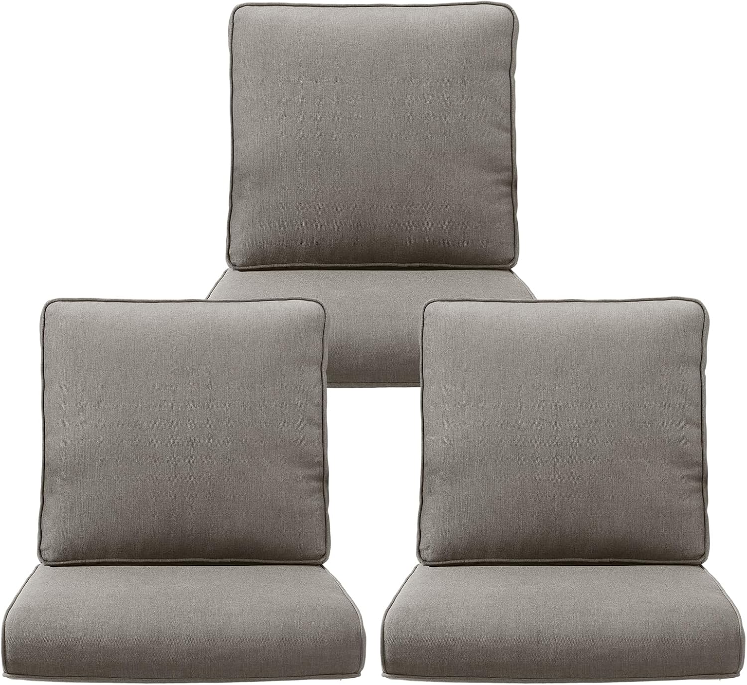 Outdoor Chair Cushions 3 Packs - Outside Durable Thick Replacement Back and Seat Cushion 22x24 with Zipper Cover for Patio Glider Rocking Chairs Loveseat Couch – Grey/Regular