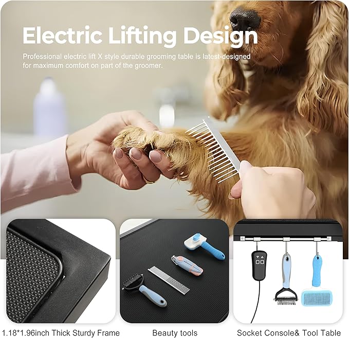 Upgrade Electric Pet Grooming Table Super Deluxe 50'' Heavy Duty Professional for Large Dogs with Overhead Arm, Anti-Skid Rubber Desktop Powerful Motor and Adjustable Height, Black
