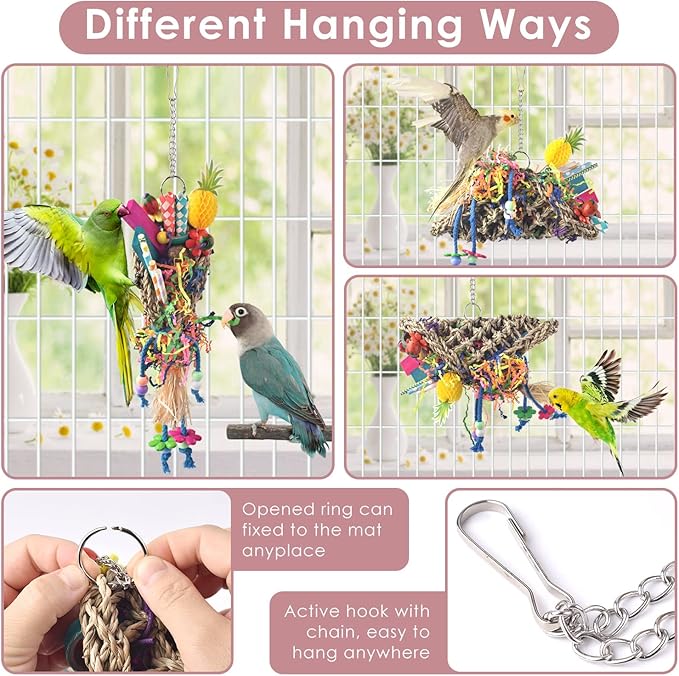 KATUMO Seagrass Basket Bird Toy with Array of Chewable Parrot Foraging Toys for Small Medium Parrot Birds