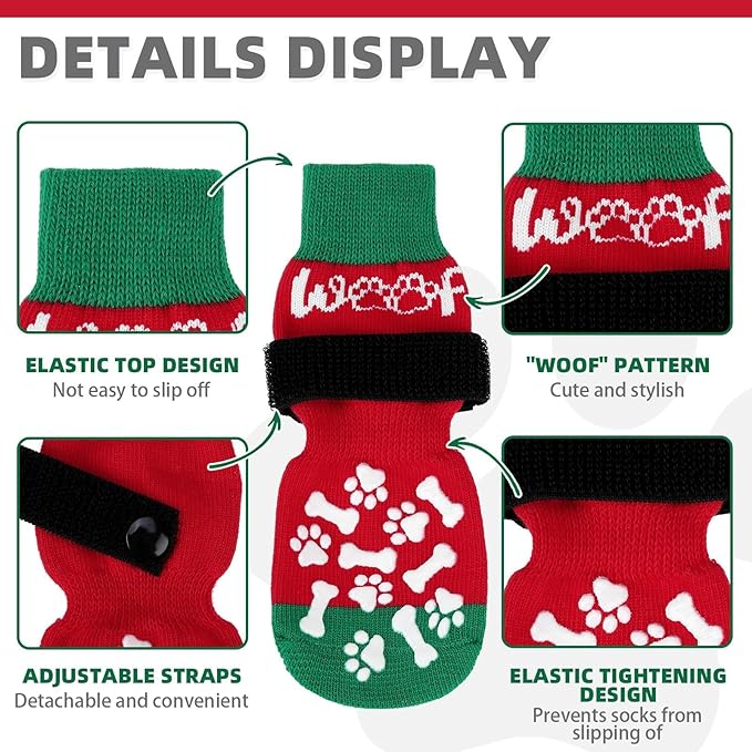 KOOLTAIL Anti Slip Dog Socks for Hot/Cold Pavement to Prevent Licking Paws, Dog Boots&Paw Protector with Grippers for Hardwood Floors, Traction Control No Twist Booties for Small Medium Large Dogs