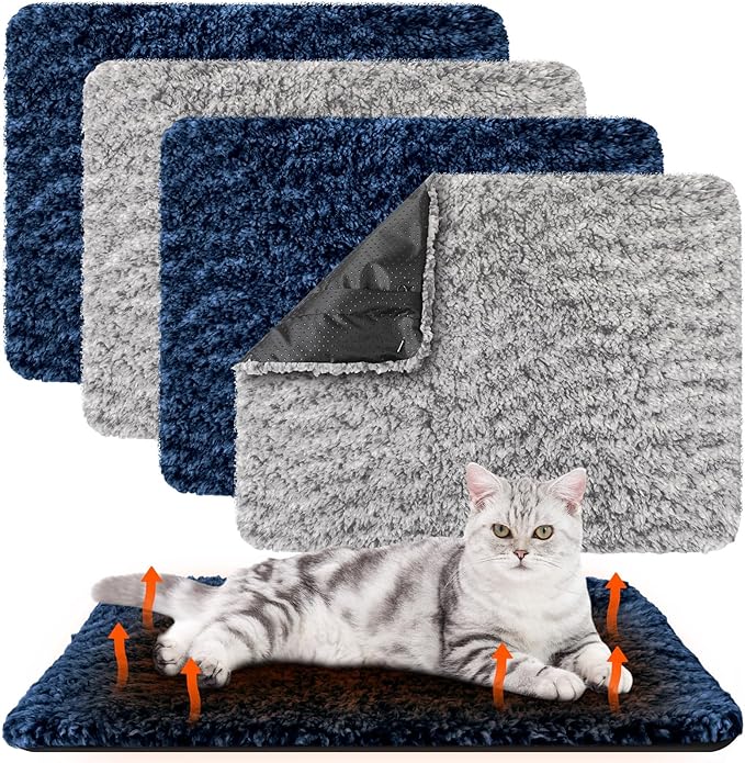 4 Pack Self Warming Cat Bed Indoor Self Heating Dog Cat Pad Washable 16 x 20 Inch Thermal Pet Kennel Pad Crate Bed Mat Reflect Body Heat for Outdoor