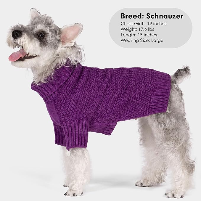 cyeollo Dog Sweater Pullover Turtleneck for Dogs, Classic Knitwear Fall Winter Cold Weather Dog Clothes Warm Pet Apparel Small Dogs Sweaters, Purple L