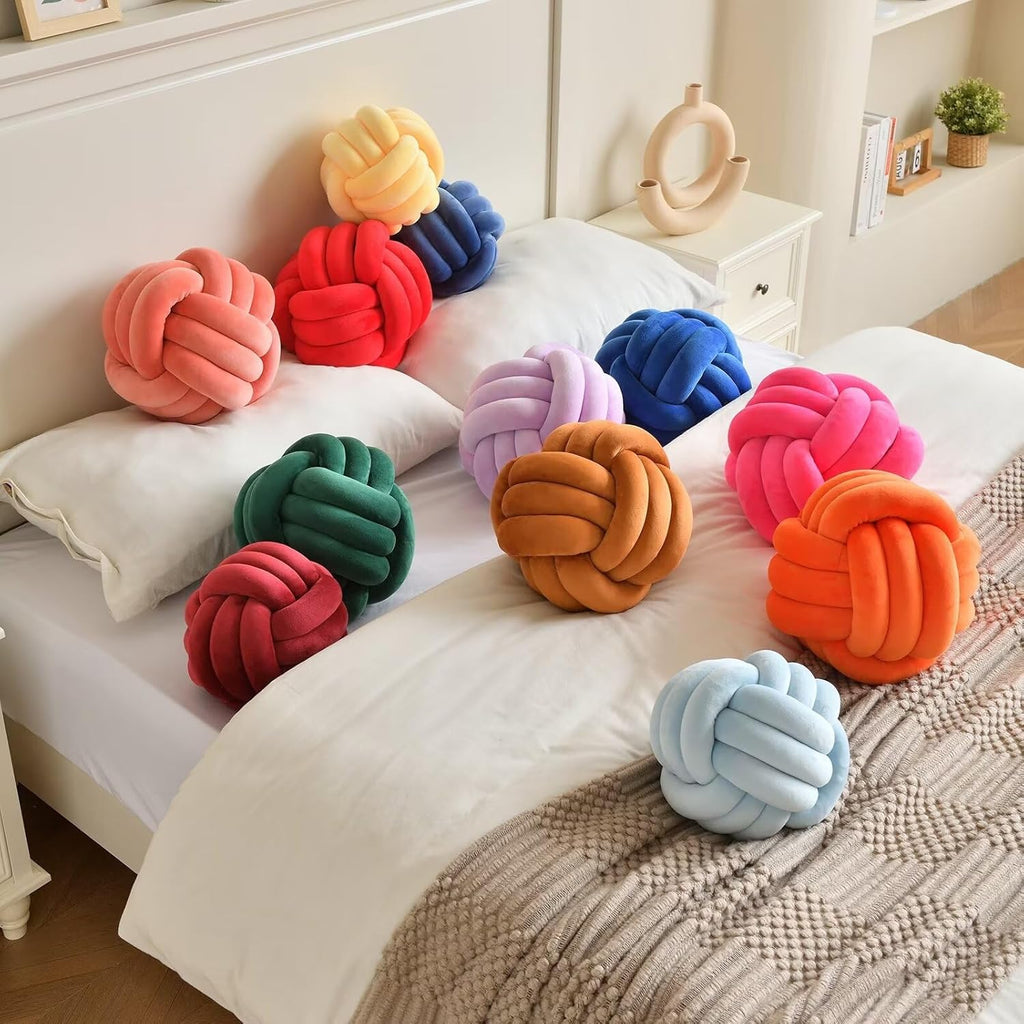 Decorative Throw Knot Pillow Ball for Home Chair Sofa Couch Bed Aesthetic Round Velvet Knotted Pillow Cushion (Orange, 11 inches)