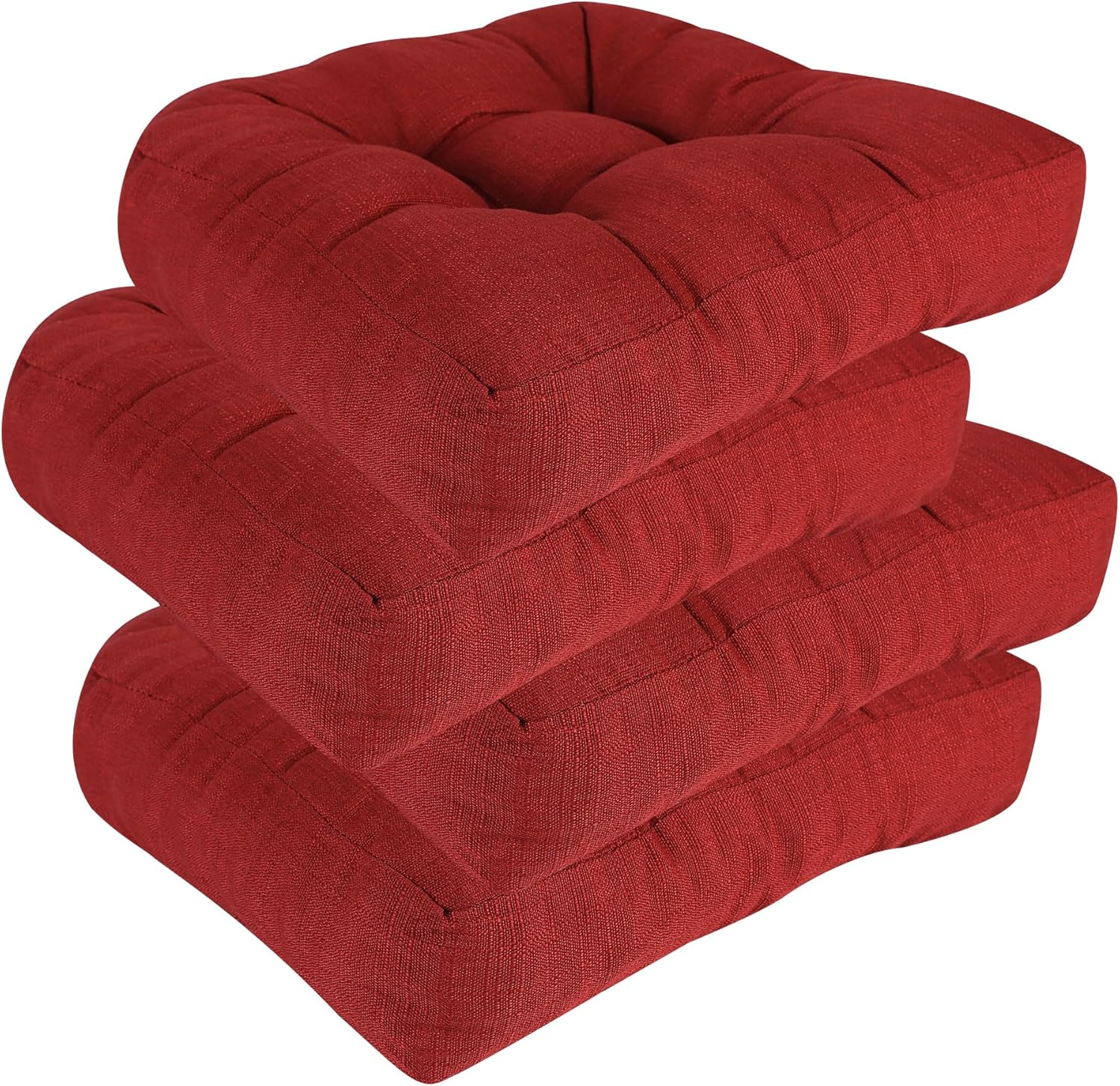 RACE LEAF Patio Chair Cushions 17x17 4 Pack, Memory Foam Outdoor Seat Cushions Water Resistant Tufted Non-Slip Bottom (Red)
