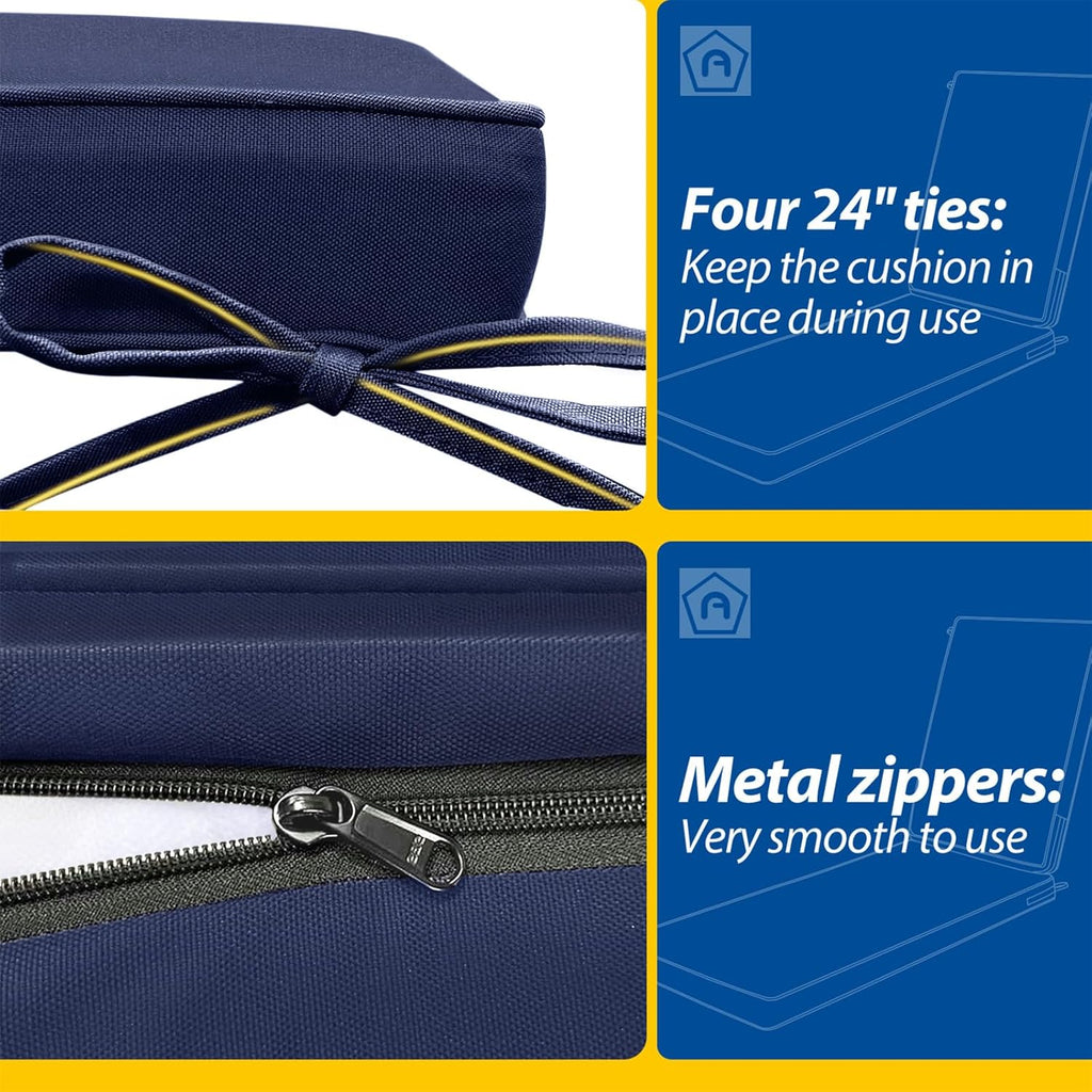 AAAAAcessories Outdoor Chaise Lounge Cushions, Waterproof, Fade-Resistant Patio Furniture Replacement Cushions, 74" x 23" x 3", Navy Blue