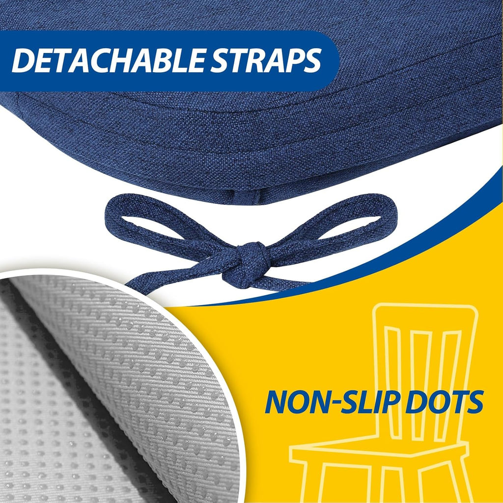 AAAAAcessories D-Shaped Chair Cushions, 2" Thick Dining Chair Pads with Ties and Removable, Machine-Washable Cover, 17" x 16", Set of 2, Blue