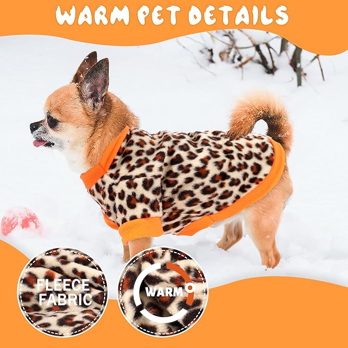 2 Pieces Dog Sweaters for Small Dogs, Fall Winter Fleece Dog Clothes, Soft and Warm Puppy Sweater Doggie Coat for Winter Pet Cloting for Chihuahua Yorkie (Polka dots, Leopard Print, Medium)