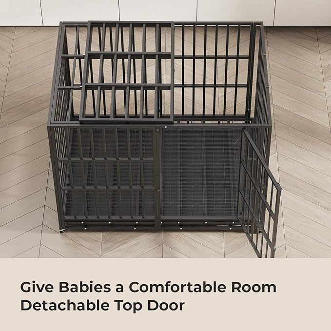 60 Inch Heavy Duty Indestructible Dog Crate Steel Escape Proof, Indoor Double Door High Anxiety Cage, Kennel with Wheels,Removable Tray,Extra Large XL XXL XXXL