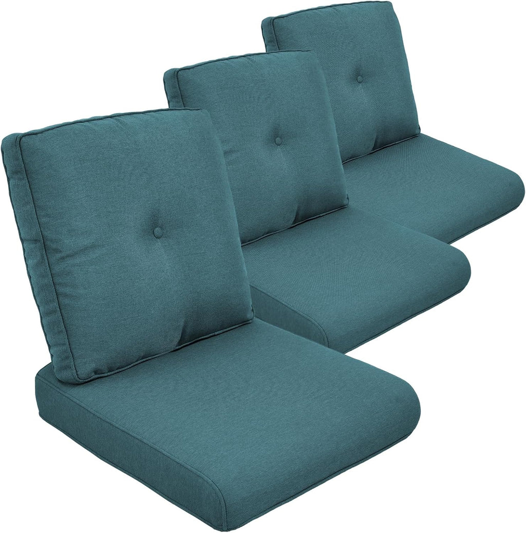 Outdoor Chair Cushion Set of 3, Waterproof Outdoor Seat Cushions 25x22 , Patio Chair Cushions for Outdoor Furniture, Couch Cushion Replacement, Include 3 Back & 3 Seat Cushions, Button/PeacockGreen